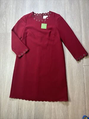 Vestido KATE SPADE vermelho com ilhós acabamento vieira tamanho 8 forrado verão novo $298 - Imagem 1 de 4
