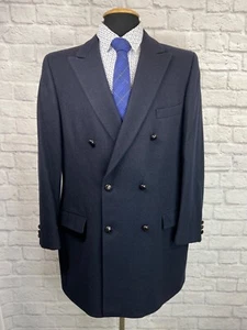 VINTAGE HARDY AMIES MENS NAVY BLUE WOOL DOUBLE BREASTED BLAZER SPORT COAT 40L - Picture 1 of 10