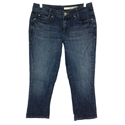 DKNY Mujer Talla 8 Capri Vaquero Elástico Azul Oscuro Lavado Medio Tiro Detalle Bolsillo Foto 1 de 4