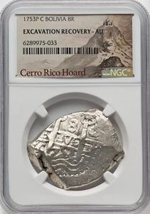 Bolivia - 1753 PC - Ferdinand VI - 8R Cob - NGC AU Excavation Recovery Specimen - Picture 1 of 2