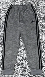 Adidas Athletic Track Pants Youth Size Medium 10-12 Gray / Black Stripes Pockets - Picture 1 of 9