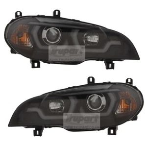 BMW X5 E70 2007-2013 Black Projector Headlights Chrome Inner LED Strip DRL - Picture 1 of 1