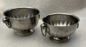 PAIR OF UNUSUAL SILVER SERVING DISHES WITH RING HANDLES - Picture 1 of 12