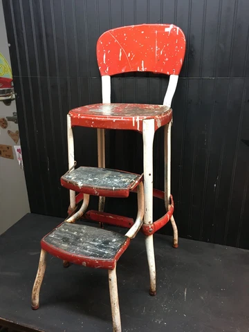 Vintage  COSCO RED METAL  Farm House  Folding Step Stool Youth Chair Cover