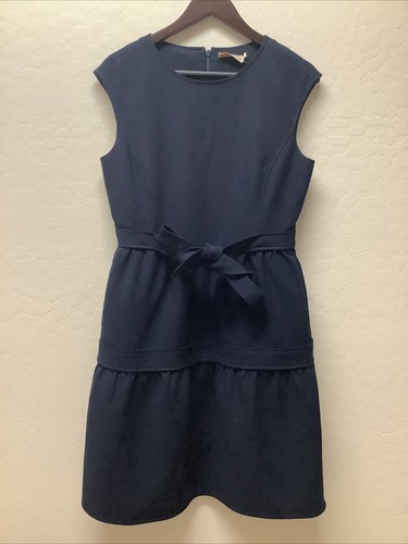 Abito Tory Burch Jane blu navy a strati misto lana tasche taglia 8