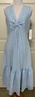 NWT Calvin Klein size 4 blue white checked sleeveless A-line ruffle dress $139