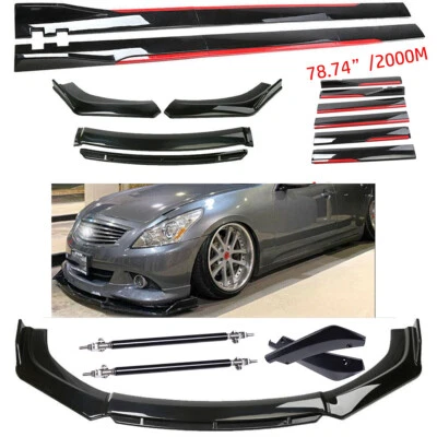 Gloss Black For Infiniti G35 Front Bumper Lip Spoiler Splitter+Side Skirt Foto 1 de 4