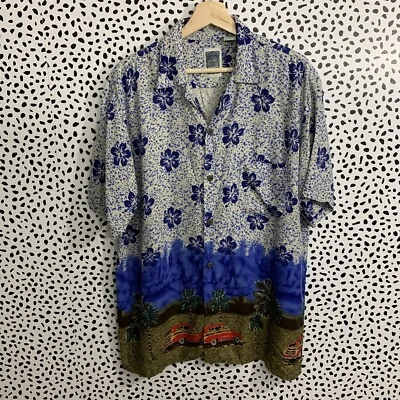 Гавайская рубашка винтажный автомобиль пляж 1990-х деревянный средний - Изображение 1 из 4