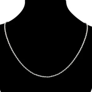 White Gold Plated 46cm 18'' Necklace 2mm Solid Twist Wave Woven Rope Chain - Picture 1 of 6