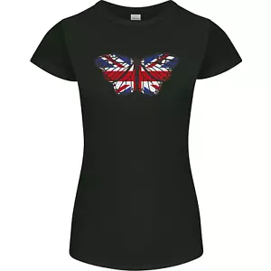 Union Jack Butterfly British Britain Flag Womens Petite Cut T-Shirt - Picture 1 of 11
