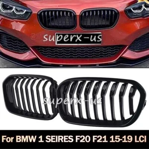 Front Kidney Grille Grill Gloss Black For BMW 1-Series F20 F21 2015-2019 SU - Picture 1 of 8