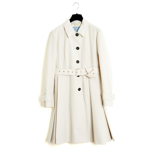 Prada 2016 Manteau FR42 Ecru Gabardine Belted Mackintosh Trench Coat UK14 US12