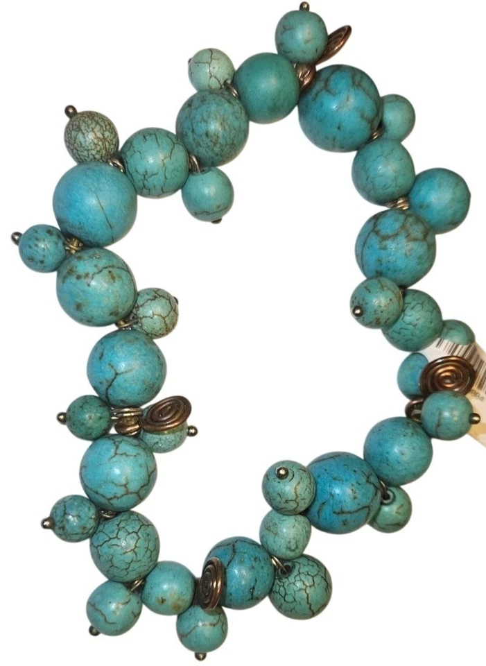 Stretch Bracelet Howlite Beaded W/ Brass Coil Accents 4" - 2.5 Diameter Foto 1 de 1