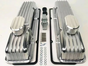 Chevy Aluminum Tall Finned Valve Cover+Breather & PCV Kit W/Gasket 350 Nostalgic - Bild 1 von 10