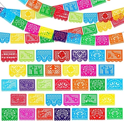 12 paquetes de pancartas de fiesta mexicanas de 216 pies grandes de plástico papel picado 9 patrones Foto 1 de 4