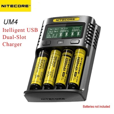 Nitecore UM4 4-Bay Digital Battery Charger LCD Display for IMR/Li-ion/LiFePO4 QC - Image 1 of 4