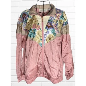 Vintage Pinstripes Petites Floral Pink Nylon Jacket Womens M Retro Feminine - Picture 1 of 4
