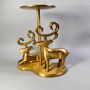 Candelabro de reno de latón macizo doble ciervo India decoración navideña vintage - Imagen 1 de 8