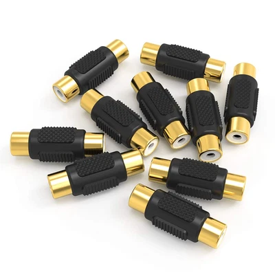 Paquete de 10 adaptadores RCA hembra a hembra acoplador audio video dorado, para fono, altavoz Foto 1 de 4