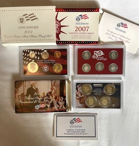 2007 US Mint Silver Proof Set W/ Presidential $1 Dollar- 18 Coins OGP & COA - Picture 1 of 2