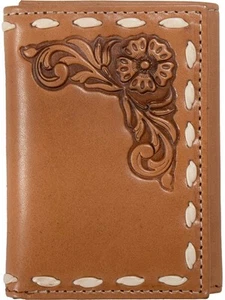 Nocona Western Mens Wallet Trifold Leather Buck Lace Floral Brown N500048608 - Picture 1 of 2