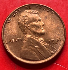 1941-D Lincoln Wheat Cent Penny GEM RED BU From an Original Bank Roll - Picture 1 of 9