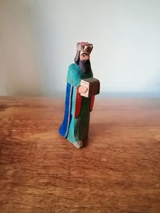 Lotte Sievers-Hahn Vintage Krippenfigur geschnitzt König blau stehend 12 cm - Bild 1 von 5