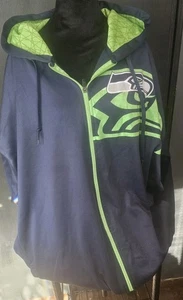 Majestic Seattle Seahawks Hoodie Mens Large Blue Full Zip Sweatshirt Graphic - Picture 1 of 4