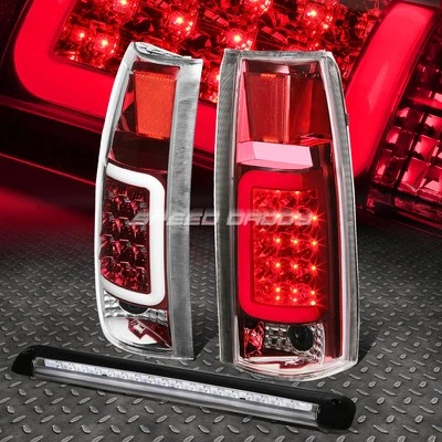 CHROME HOUSING RED 3D LED TAIL+BLACK 3RD BRAKE LIGHT FOR 92-00 SUBURBAN/TAHOE - Image 1 of 4