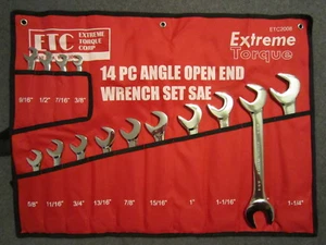SAE Angle Open End 4-Way Wrench Set 3/8" to 1-1/4" 14 Extreme Torque Canvas Wrap - Picture 1 of 3