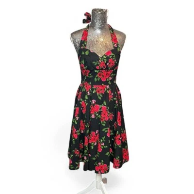 Hellbunny Vixen Rockabilly Pinup Floral Halter Dress Small Cottagecore Romantic - Image 1 of 4