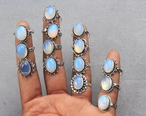 Awesome Opalite Gemstone 925 Sterling Silver Plated Wholesale Lot Fancy Rings - Picture 1 of 3