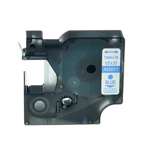 45011 BLU SU TRASPARENTE NASTRO COMPATIBILE DYMO D1 CASSETTA LABELMANAGER 12mm - Foto 1 di 1
