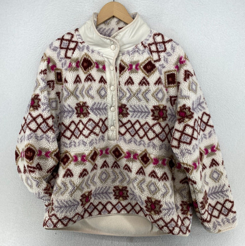 OFF WHITE Giacca LOU & GREY L sherpa pelliccia sintetica nordica Fair Isle 1 2 pullover a scatto bianco sporco
