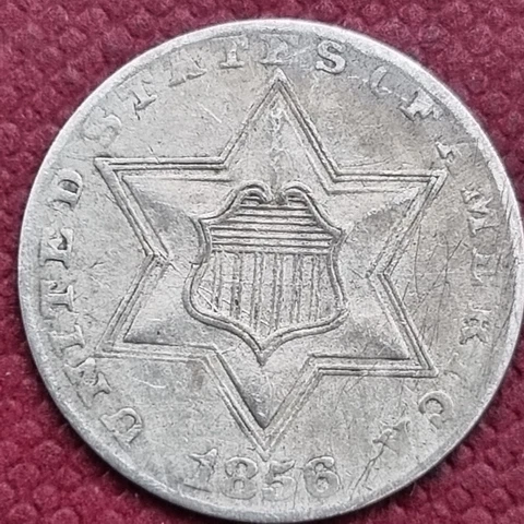 1856 Three Cent Silver Trime 3c Better Grade XF + #60422 Cover