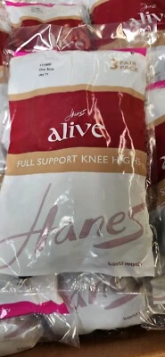 Hanes Alive 111800 Full Support Knee Highs 3-Pack Jet Black OSFM NEW - Image 1 of 4