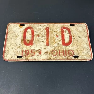 1959 OHIO License Plate Q-1-D Metal Original Rustic Man Cave Hot Rod Rat Rod - Picture 1 of 10