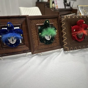 3 - VTG Decorative Wood framed Hand-Painted porcelain/wood Harlequin Figures - Picture 1 of 10