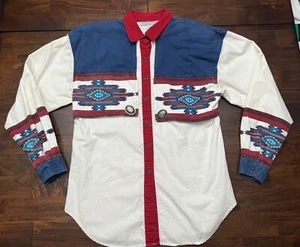 Adobe Rose Padded Shoulder  Aztec Western Shirt Metal Accents Women’s Size L - Picture 1 of 3