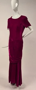 ELEGANT 1940’S POSH + PLUSH MAGENTA VELVET DRESS W DRAPED FRONT + REAR - Picture 1 of 6