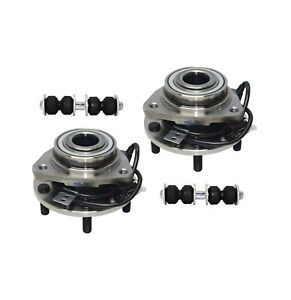 4 Pc Kit 2 New Front Wheel Hub & Bearing Assembly & 2 New Sway Bar Link 4WD ABS