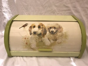 Retro Vintage Australian Made Green WILLOW Roll-Top Bread Bin Dogs Puppies - Picture 1 of 22