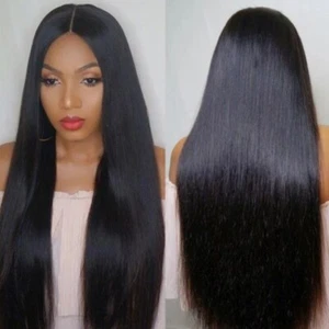 Long Straight Wig Black Wig Middle Part Wigs Heat Resistant Synthetic Hair Wigs - Picture 1 of 21