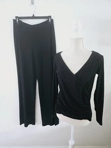 Tadashi Shoji Perlen schwarz formell 2 Stück Stück weites Bein Hose Hose Bluse M S - Bild 1 von 12