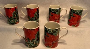 Dunoon Christmas/Holiday  Golden Poinsettia Caroline Bessey Stoneware Mugs Cups - Picture 1 of 8