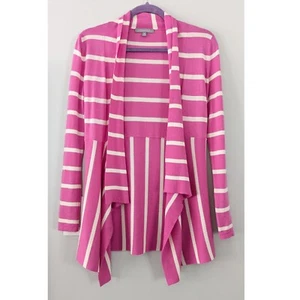 Neiman Marcus Cashmere Collection Waterfall Striped Cardigan Pink White Size XS - Picture 1 of 6