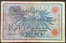 100 Mark Reichsbanknote 1908 (Red Stamp) #23.10e