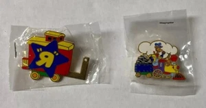 Toys R Us Train Engine & Caboose Pins Vintage Pinback 'R" Star Logo Employee Pin - Picture 1 of 10