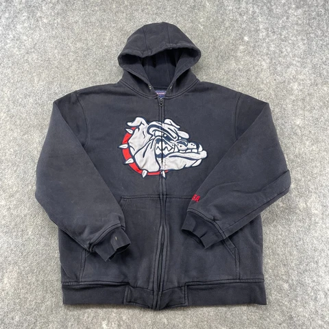 VINTAGE Gonzaga Bulldogs Hoodie Mens L Black Full Zip Thermal Lined Y2K Champs Cover
