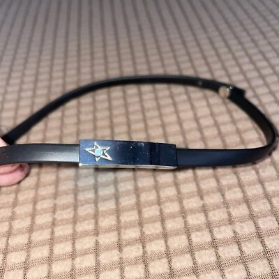 Collar Gargantilla De Goma Negra Estrás Azul Tono Plata Firmado De Colección Foto 1 de 4